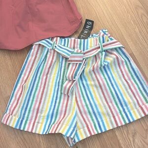 NWT,TIMING,Striped Multicolor Women's Shorts,Belted,Size Small
